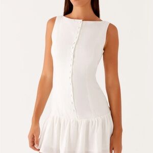 Peppermayo linen White Button-Front Mini Dress